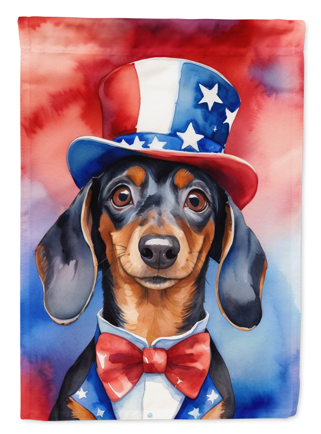 Dachshund Patriotic American Garden Flag – Dog in Uncle Sam Hat | Red, White & Blue Outdoor Decor
