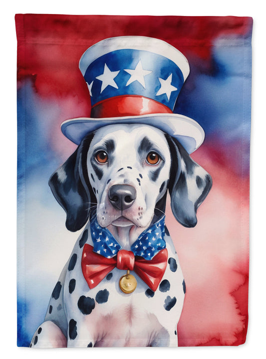 Dalmatian Patriotic American Garden Flag – Dog in Uncle Sam Hat | Red, White & Blue Outdoor Decor