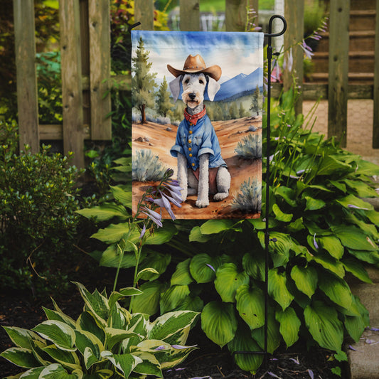 Bedlington Terrier Cowboy Welcome Garden Flag – Western Dog Yard Decor with Mountain Landscape