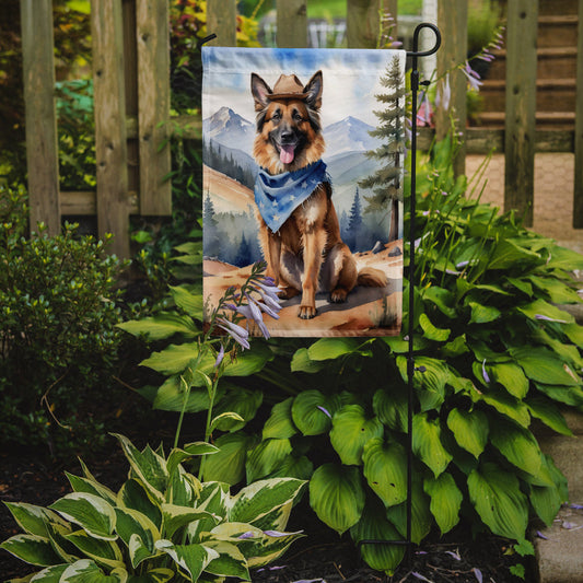 Belgian Tervuren Cowboy Welcome Garden Flag – Western Dog Yard Decor with Mountain Landscape