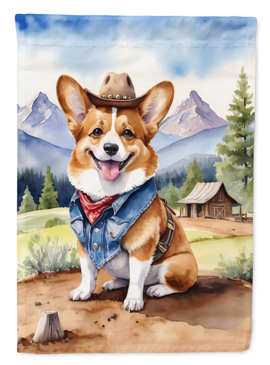 Corgi Cowboy Welcome Garden Flag – Western Dog Yard Decor with Mountain Landscape