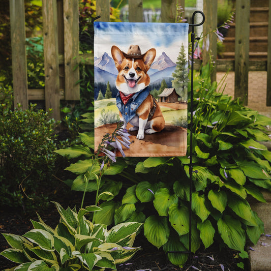 Corgi Cowboy Welcome Garden Flag – Western Dog Yard Decor with Mountain Landscape