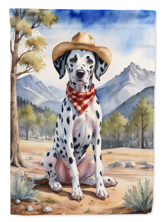 Dalmatian Cowboy Welcome Garden Flag – Western Dog Yard Decor with Mountain Landscape