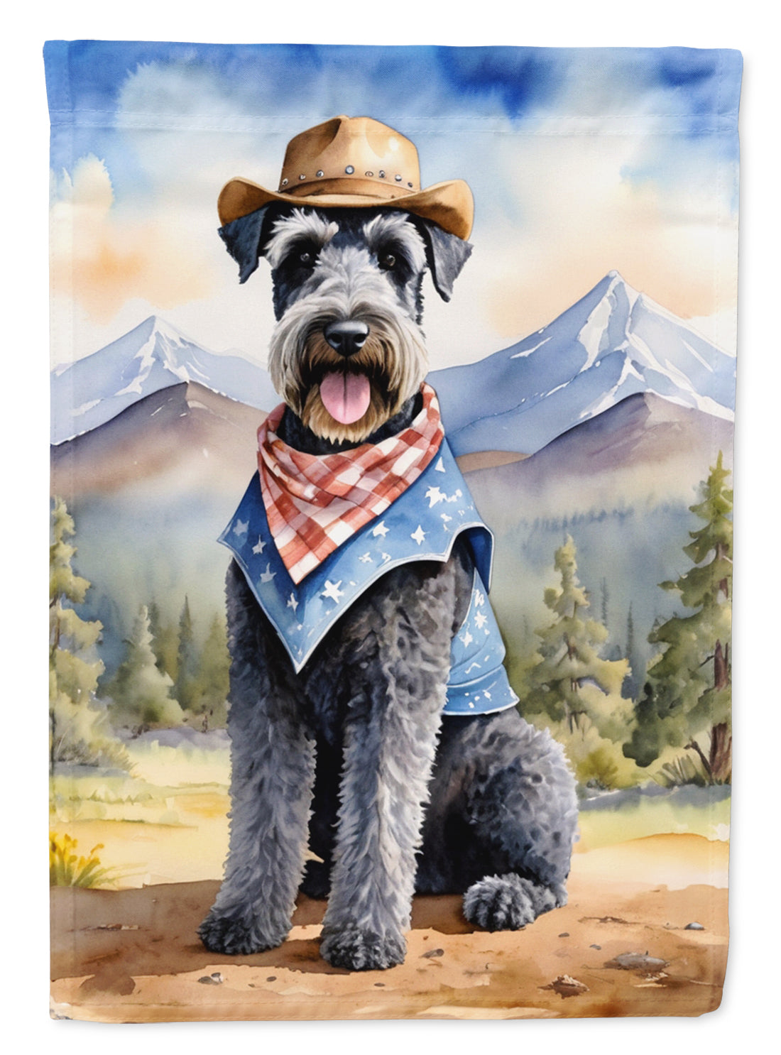 Kerry Blue Terrier Cowboy Welcome House Flag