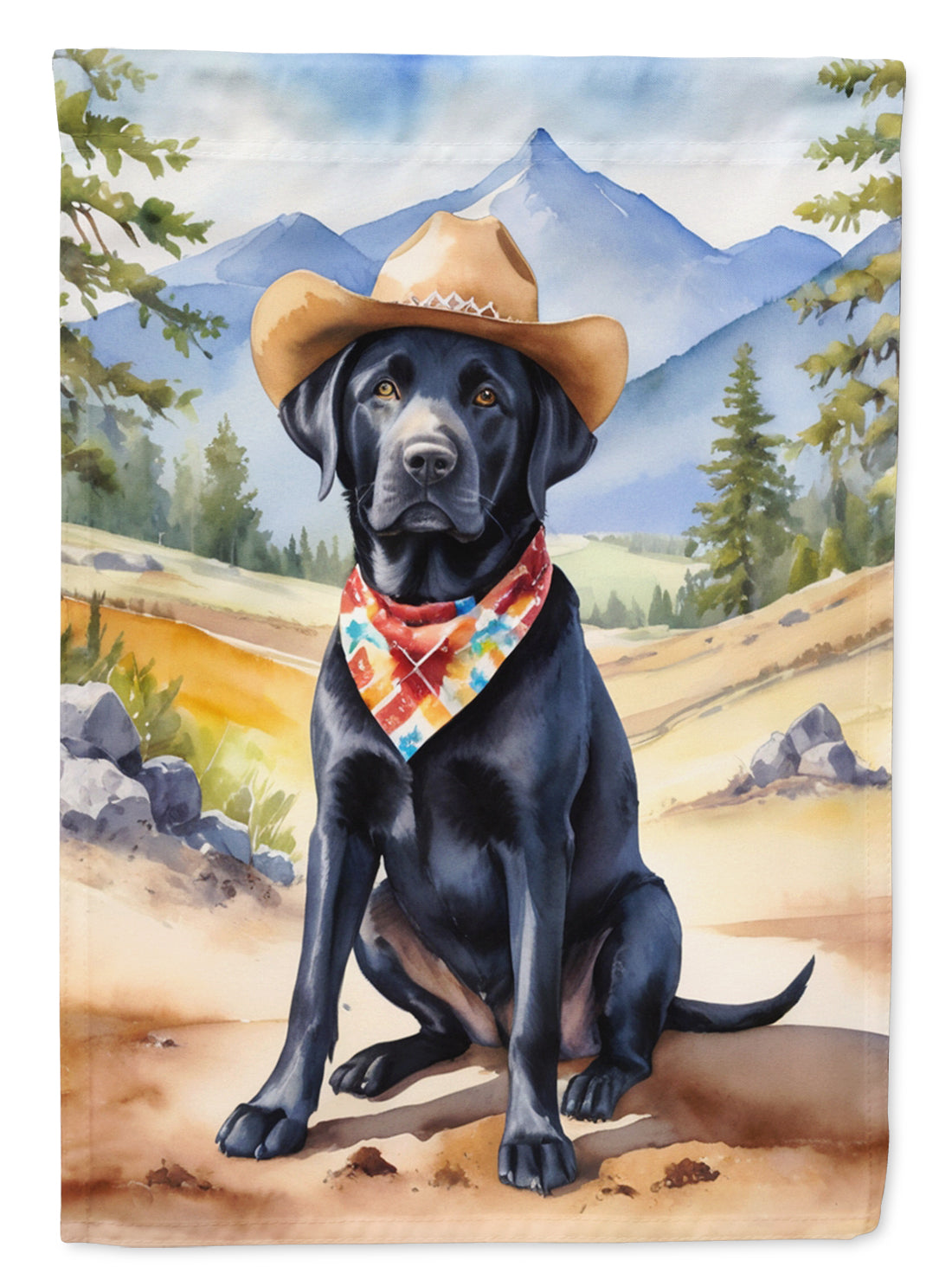 Labrador Retriever Cowboy Welcome Garden Flag – Western Dog Yard Decor with Mountain Landscape