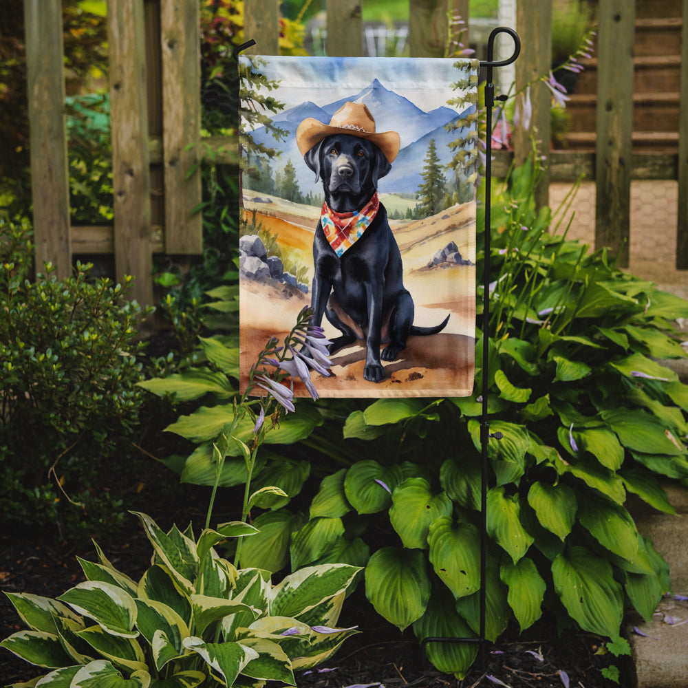 Labrador Retriever Cowboy Welcome Garden Flag – Western Dog Yard Decor with Mountain Landscape