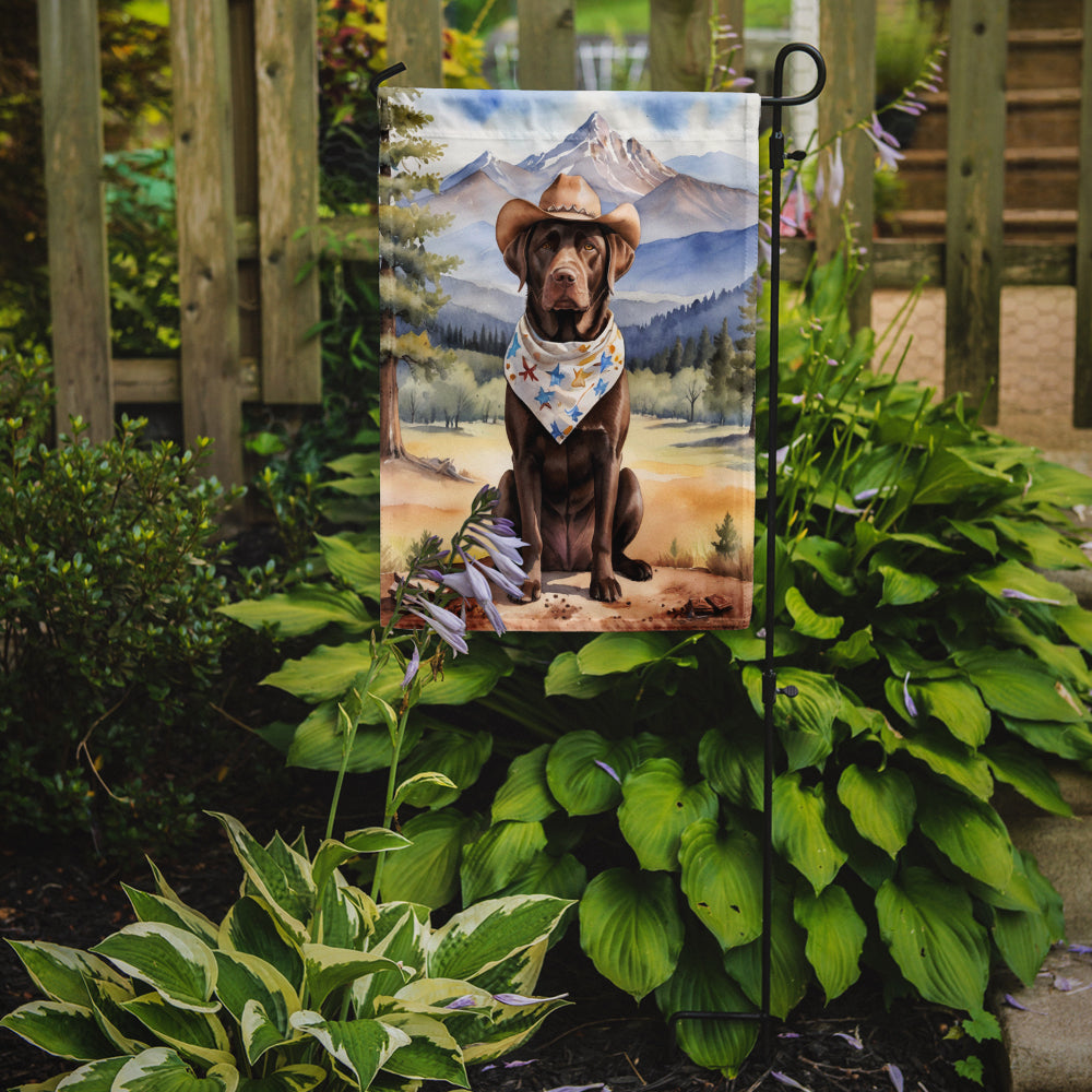 Labrador Retriever Cowboy Welcome Garden Flag – Western Dog Yard Decor with Mountain Landscape