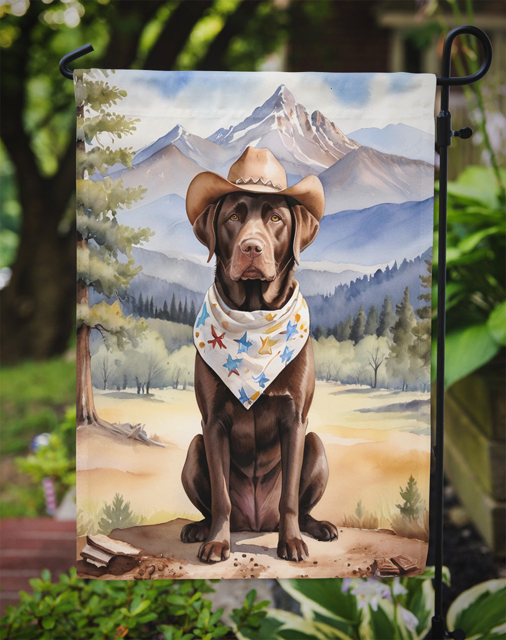 Labrador Retriever Cowboy Welcome Garden Flag – Western Dog Yard Decor with Mountain Landscape