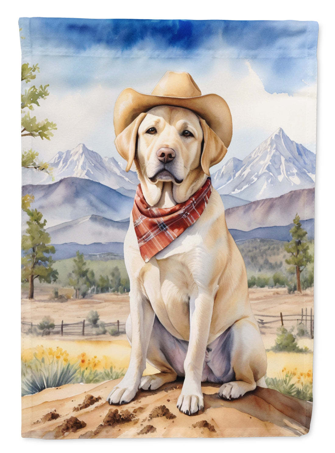 Labrador Retriever Cowboy Welcome Garden Flag – Western Dog Yard Decor with Mountain Landscape
