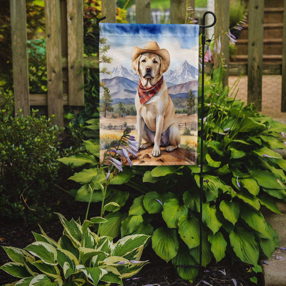 Labrador Retriever Cowboy Welcome Garden Flag – Western Dog Yard Decor with Mountain Landscape