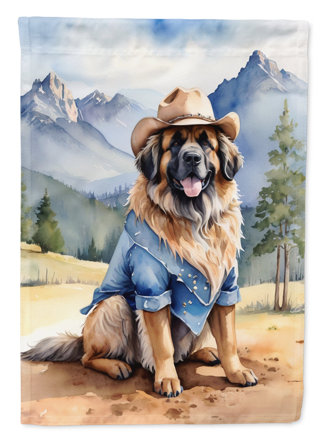 Leonberger Cowboy Welcome Garden Flag – Western Dog Yard Decor with Mountain Landscape
