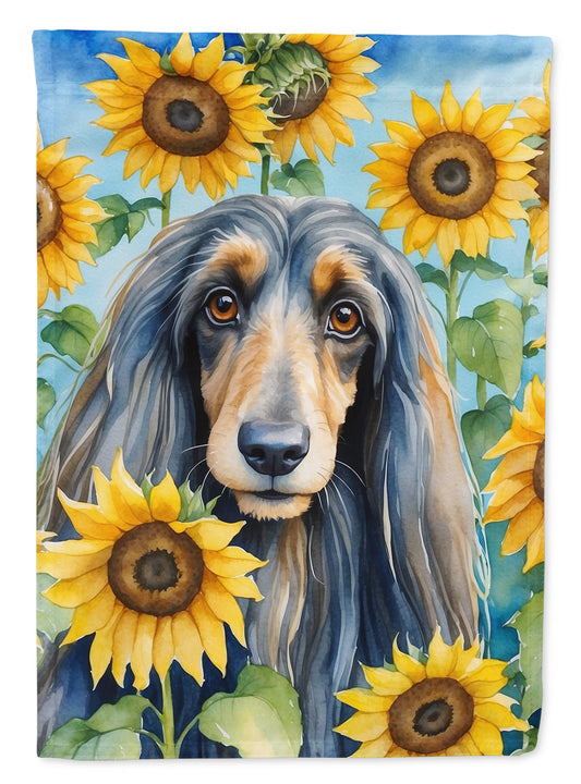 Afghan Hound in Sunflowers Garden Flag – Bright Dog-Themed Yard Decor
