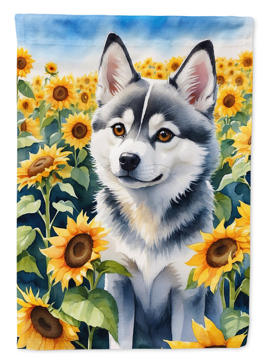 Alaskan Klee Kai in Sunflowers Garden Flag – Bright Dog-Themed Yard Decor