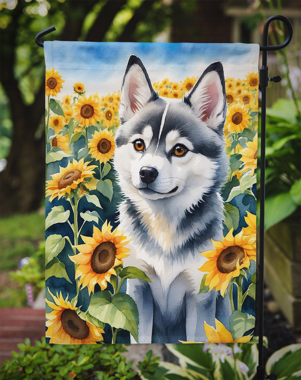 Alaskan Klee Kai in Sunflowers Garden Flag – Bright Dog-Themed Yard Decor