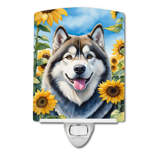 Alaskan Malamute in Sunflowers Ceramic Night Light