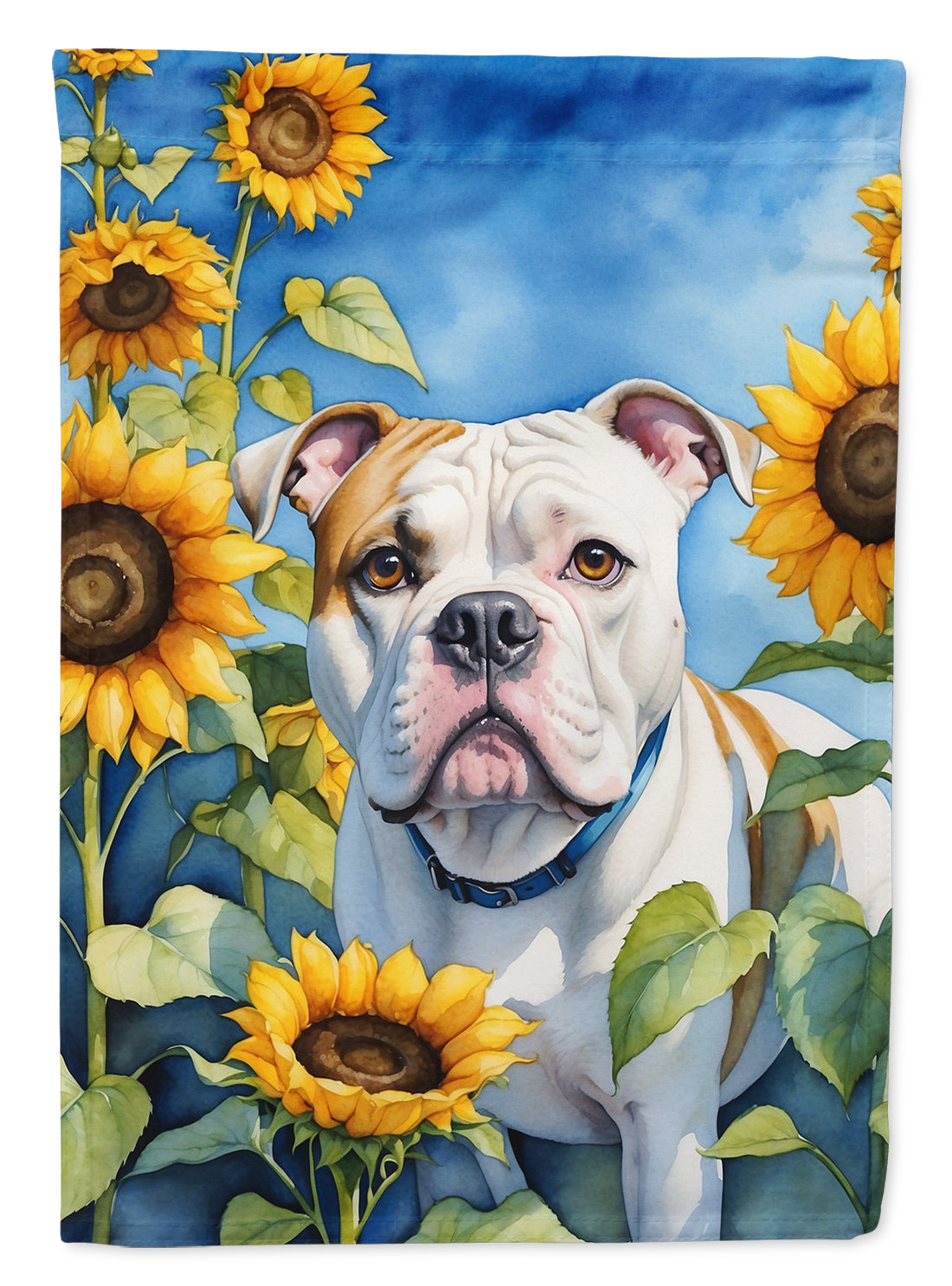 American Bulldog in Sunflowers House Flag
