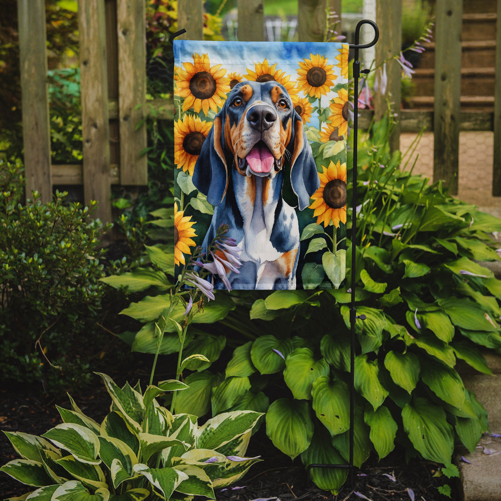 American English Coonhound in Sunflowers Garden Flag – Bright Dog-Themed Yard Decor
