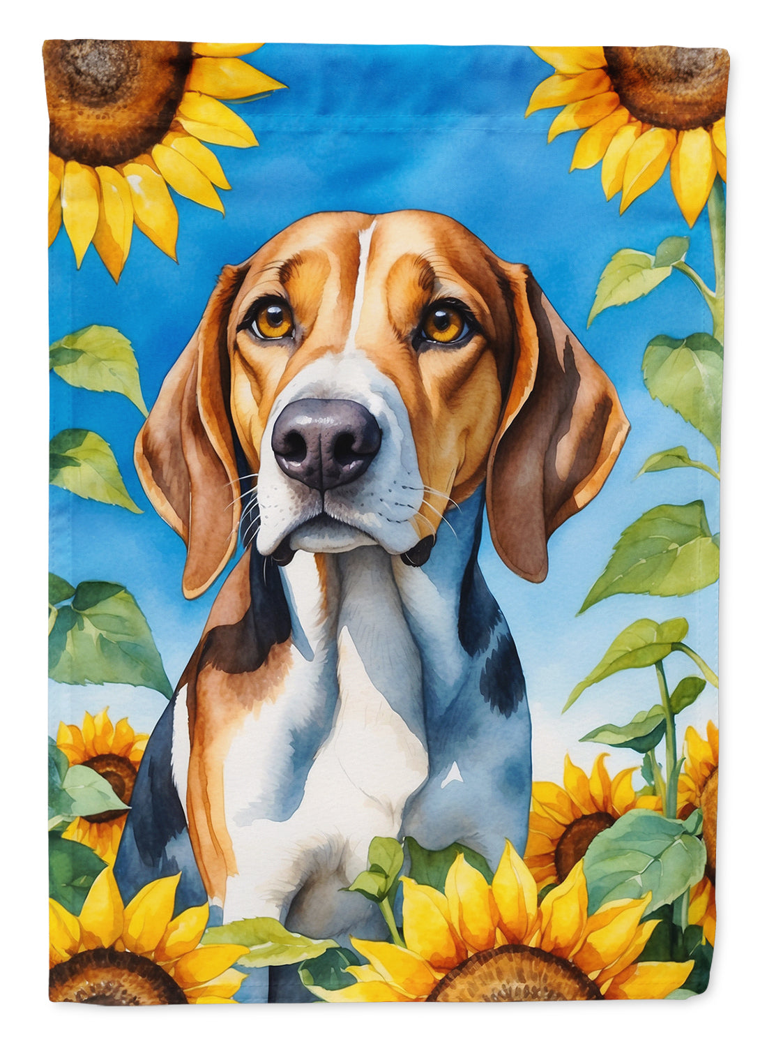 American Foxhound in Sunflowers House Flag