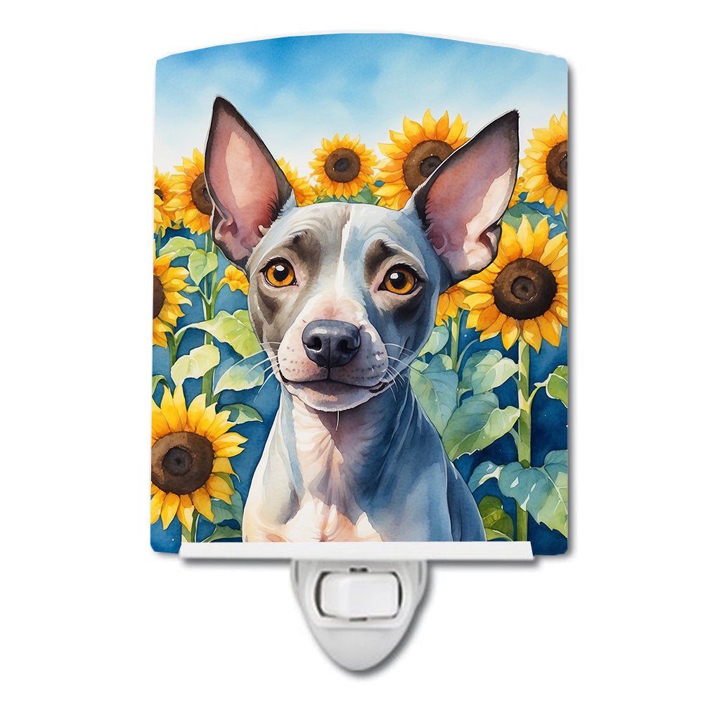 American Hairless Terrier in Sunflowers Ceramic Night Light