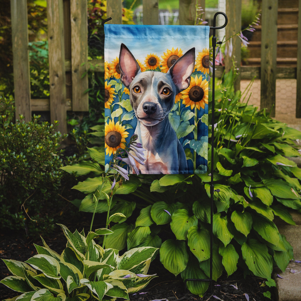 American Hairless Terrier in Sunflowers Garden Flag – Bright Dog-Themed Yard Decor