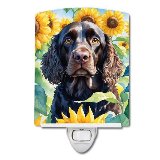 American Water Spaniel in Sunflowers Ceramic Night Light
