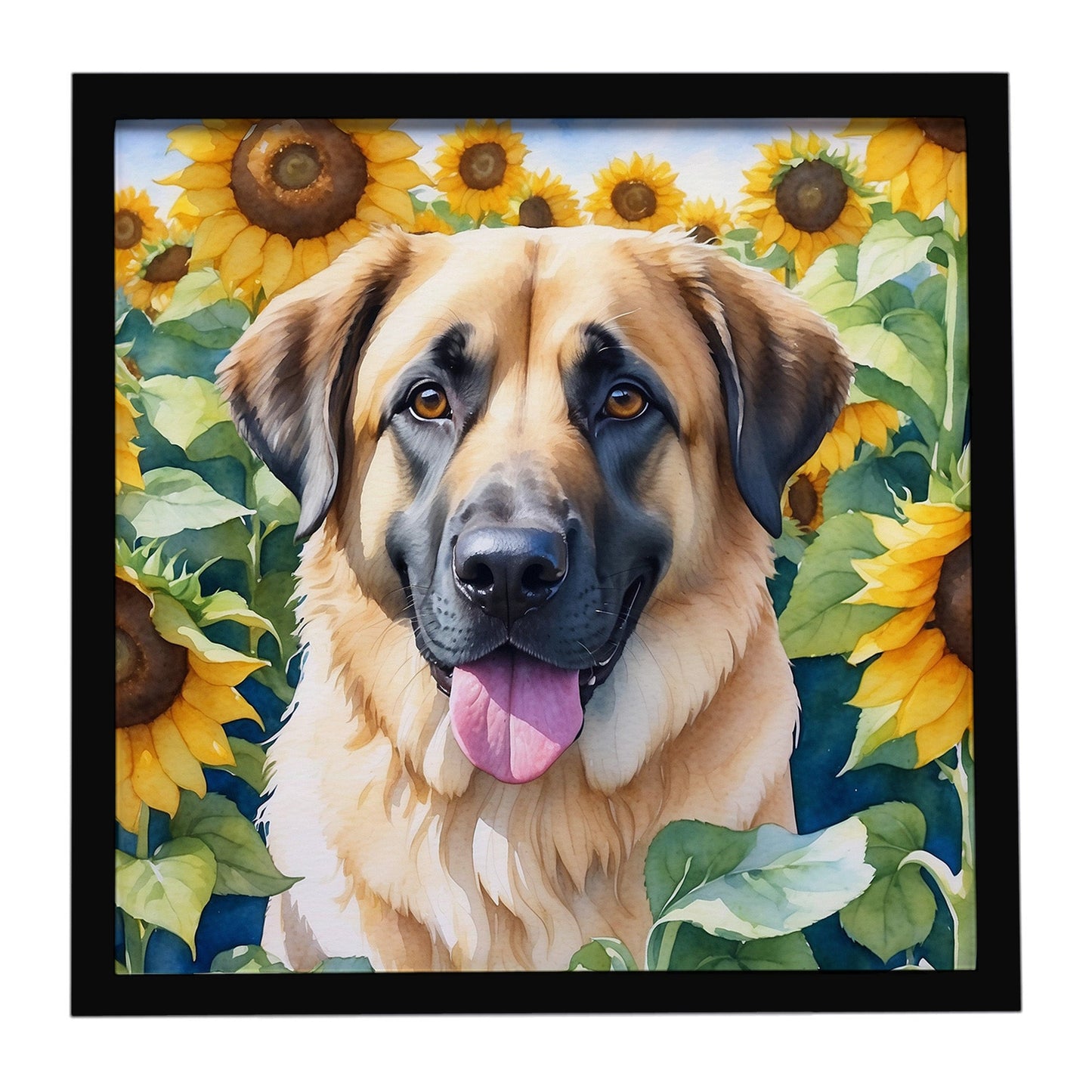 Anatolian Shepherd in Sunflowers Framed Metal Print