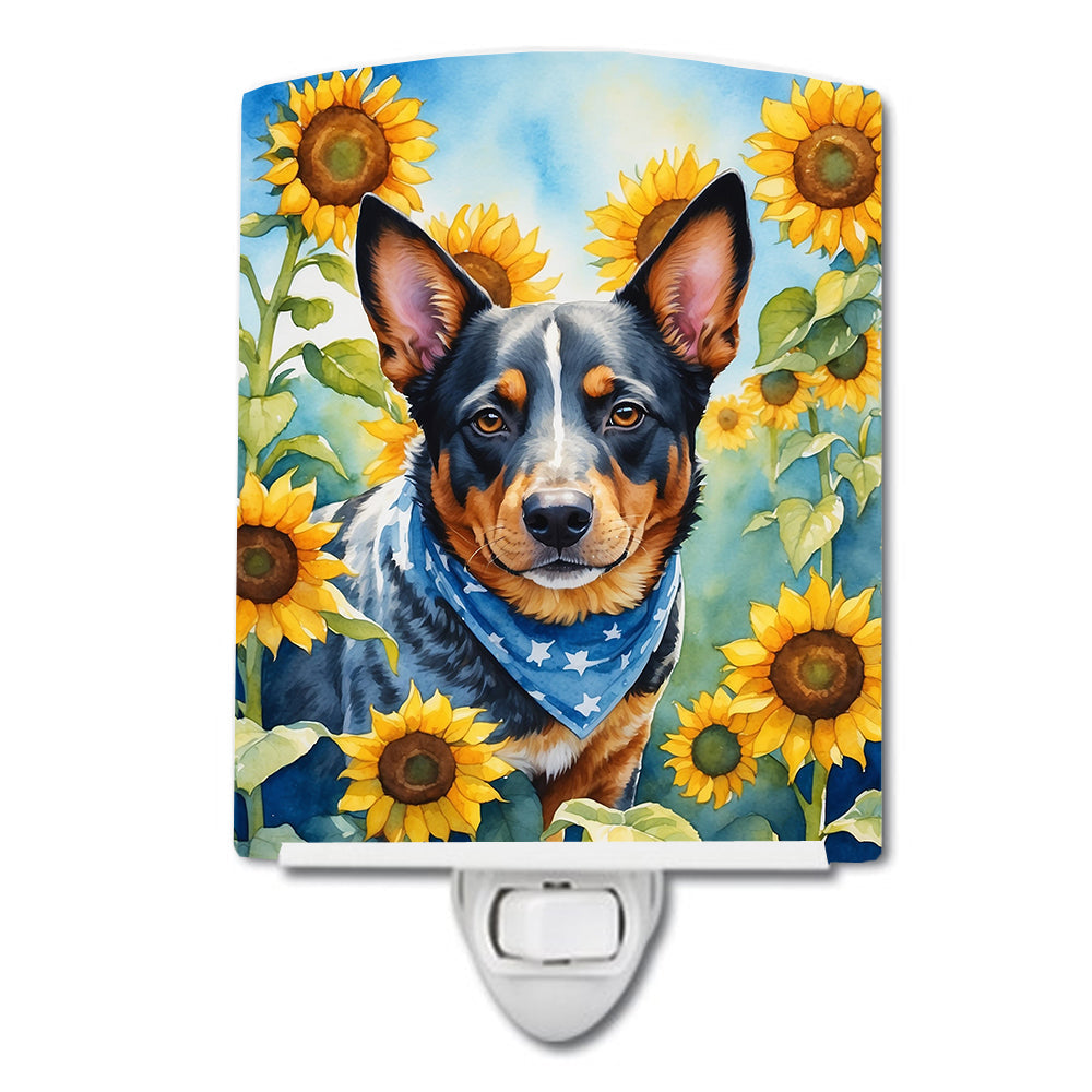 Australian Cattle Dog in Sunflowers Ceramic Night Light