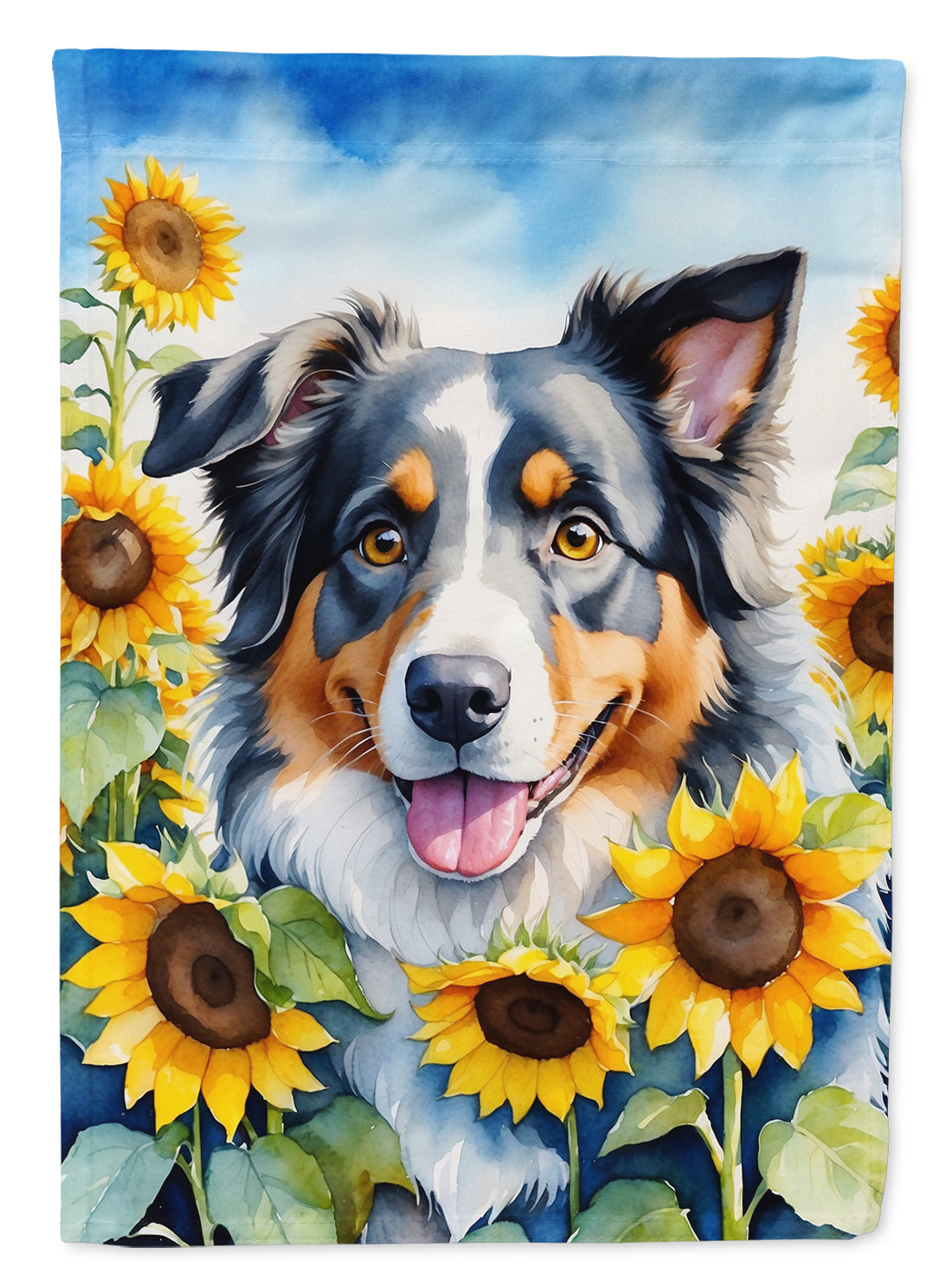 Australian Shepherd in Sunflowers Garden Flag – Bright Dog-Themed Yard Decor