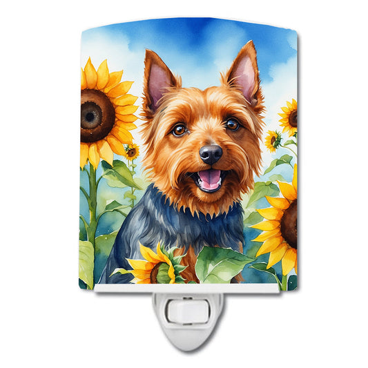Australian Terrier in Sunflowers Ceramic Night Light