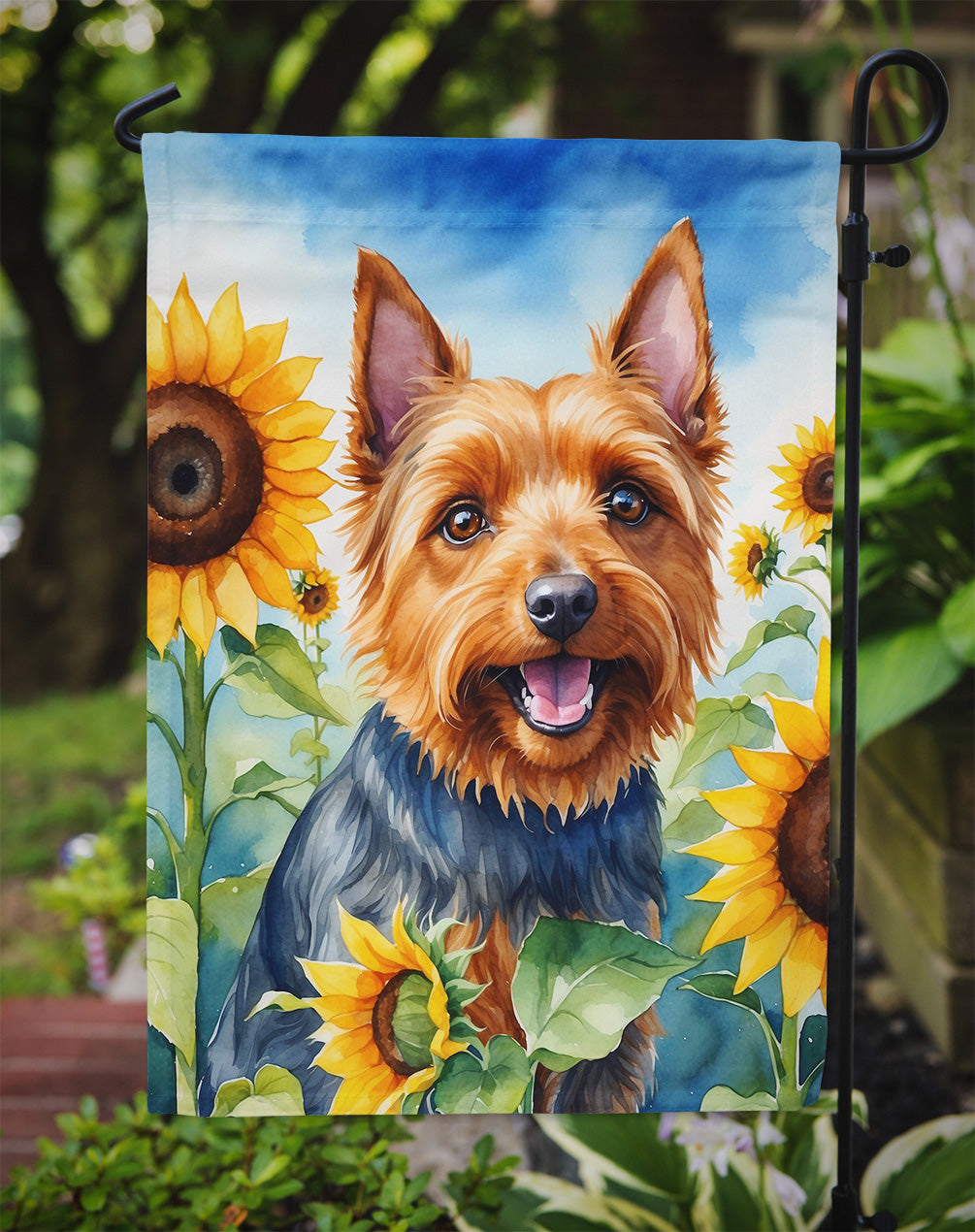 Australian Terrier in Sunflowers Garden Flag – Bright Dog-Themed Yard Decor