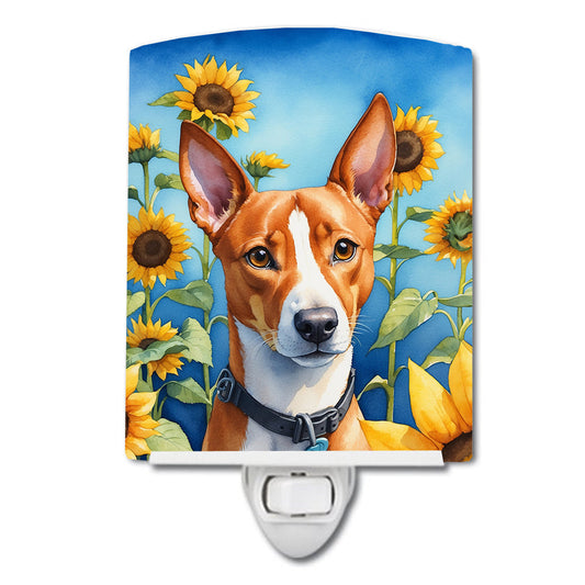 Basenji in Sunflowers Ceramic Night Light