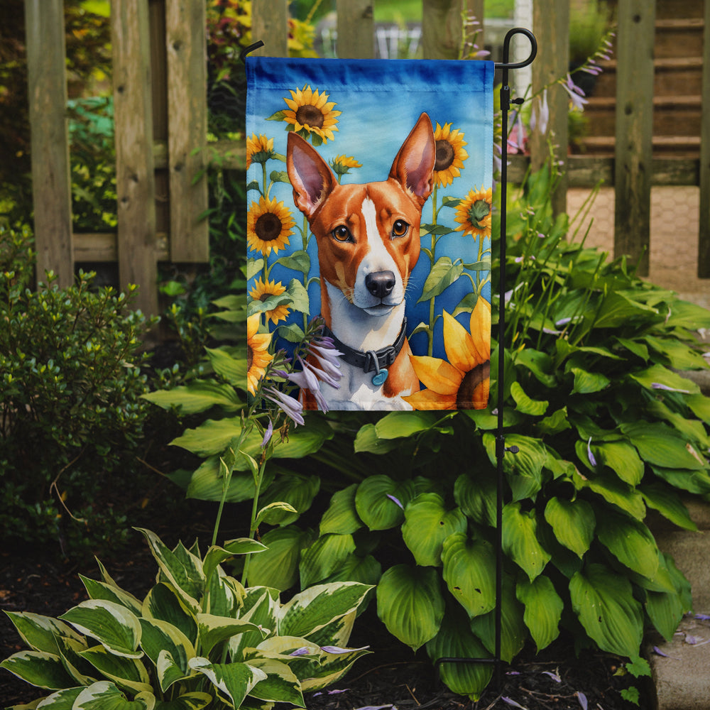 Basenji in Sunflowers Garden Flag – Bright Dog-Themed Yard Decor