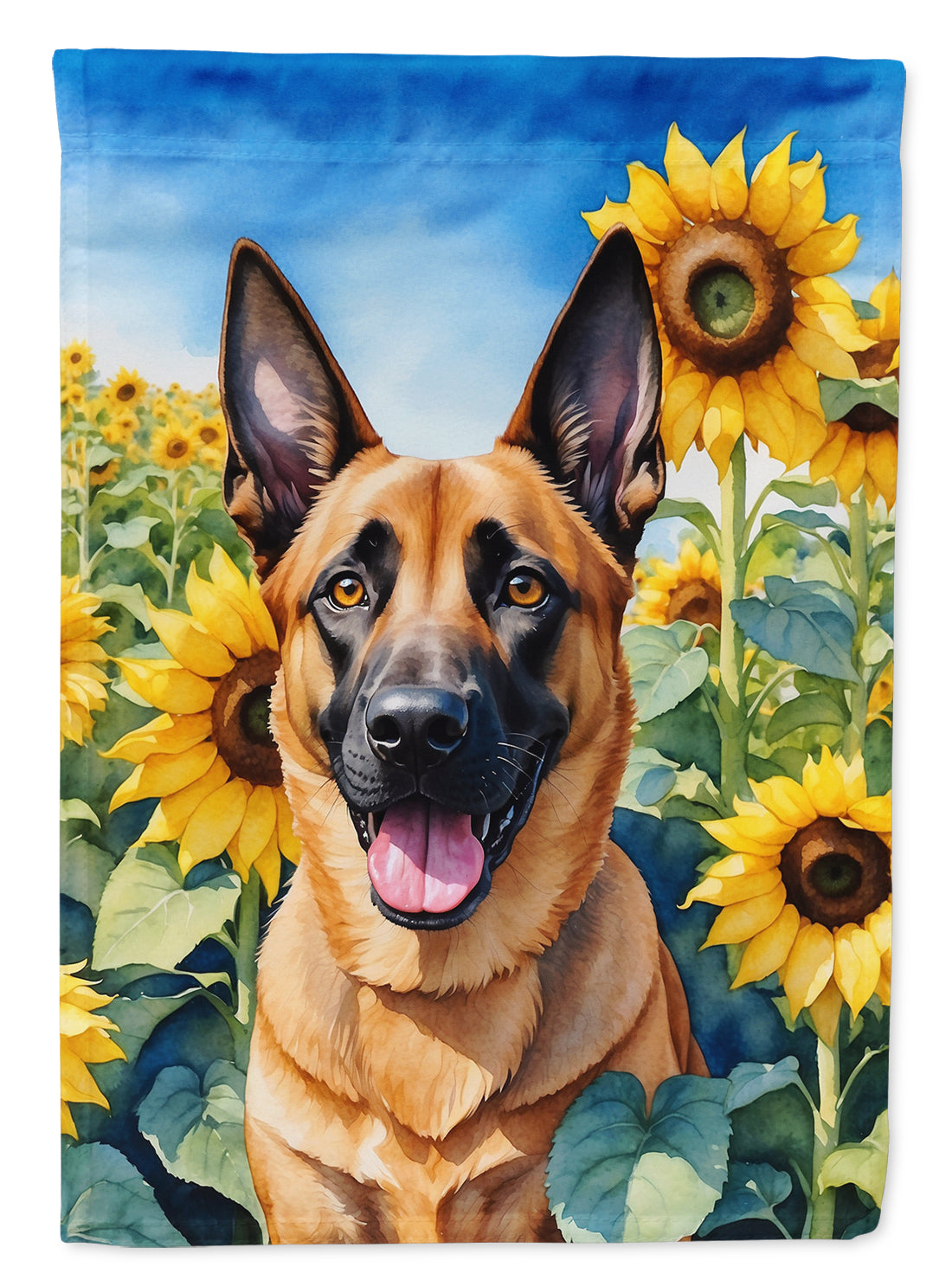 Belgian Malinois in Sunflowers Garden Flag – Bright Dog-Themed Yard Decor