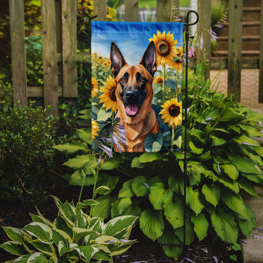 Belgian Malinois in Sunflowers Garden Flag – Bright Dog-Themed Yard Decor
