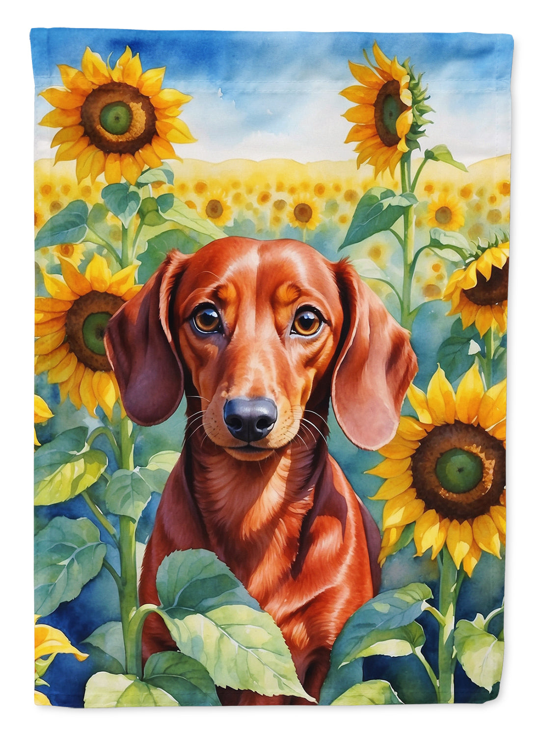 Dachshund in Sunflowers House Flag