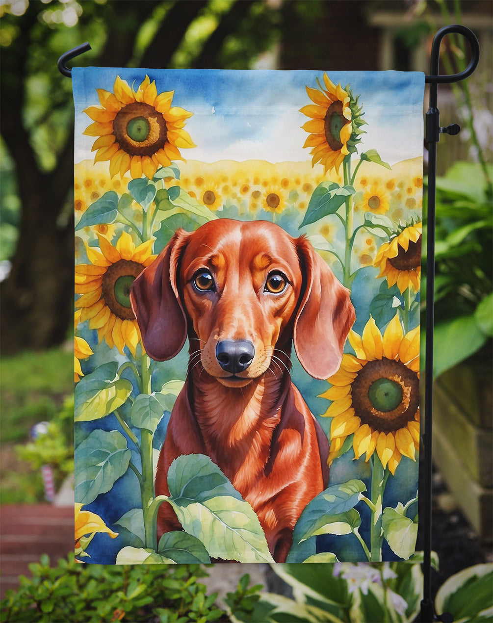 Dachshund in Sunflowers Garden Flag – Bright Dog-Themed Yard Decor