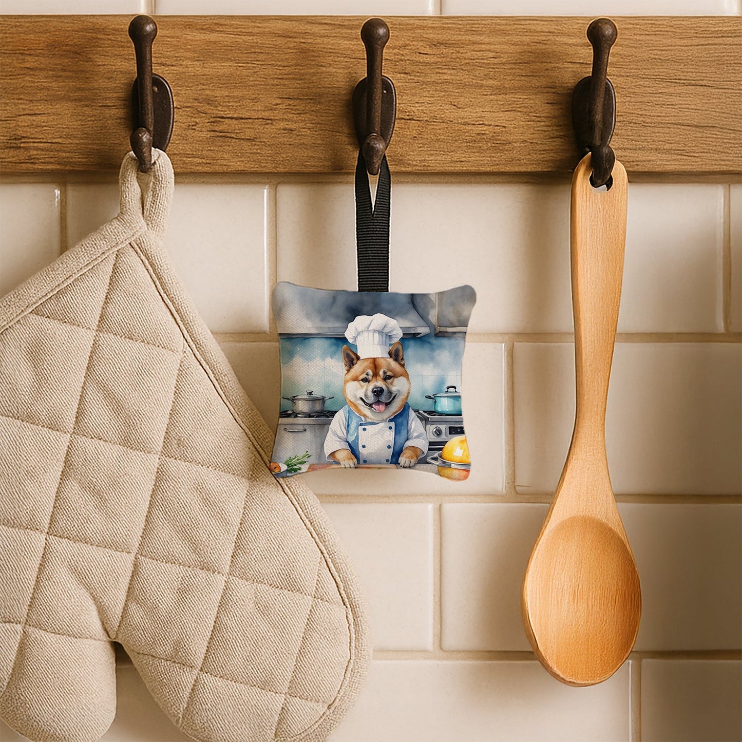 Akita The Chef Hanging Square Fabric Ornament 3.5 × 3.5