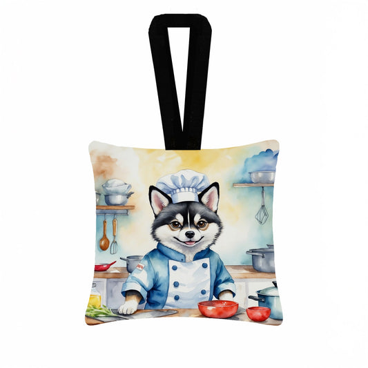 Alaskan Klee Kai The Chef Hanging Square Fabric Ornament 3.5 × 3.5