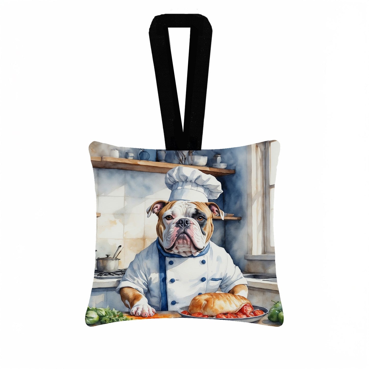 American Bulldog The Chef Hanging Square Fabric Ornament 3.5 × 3.5