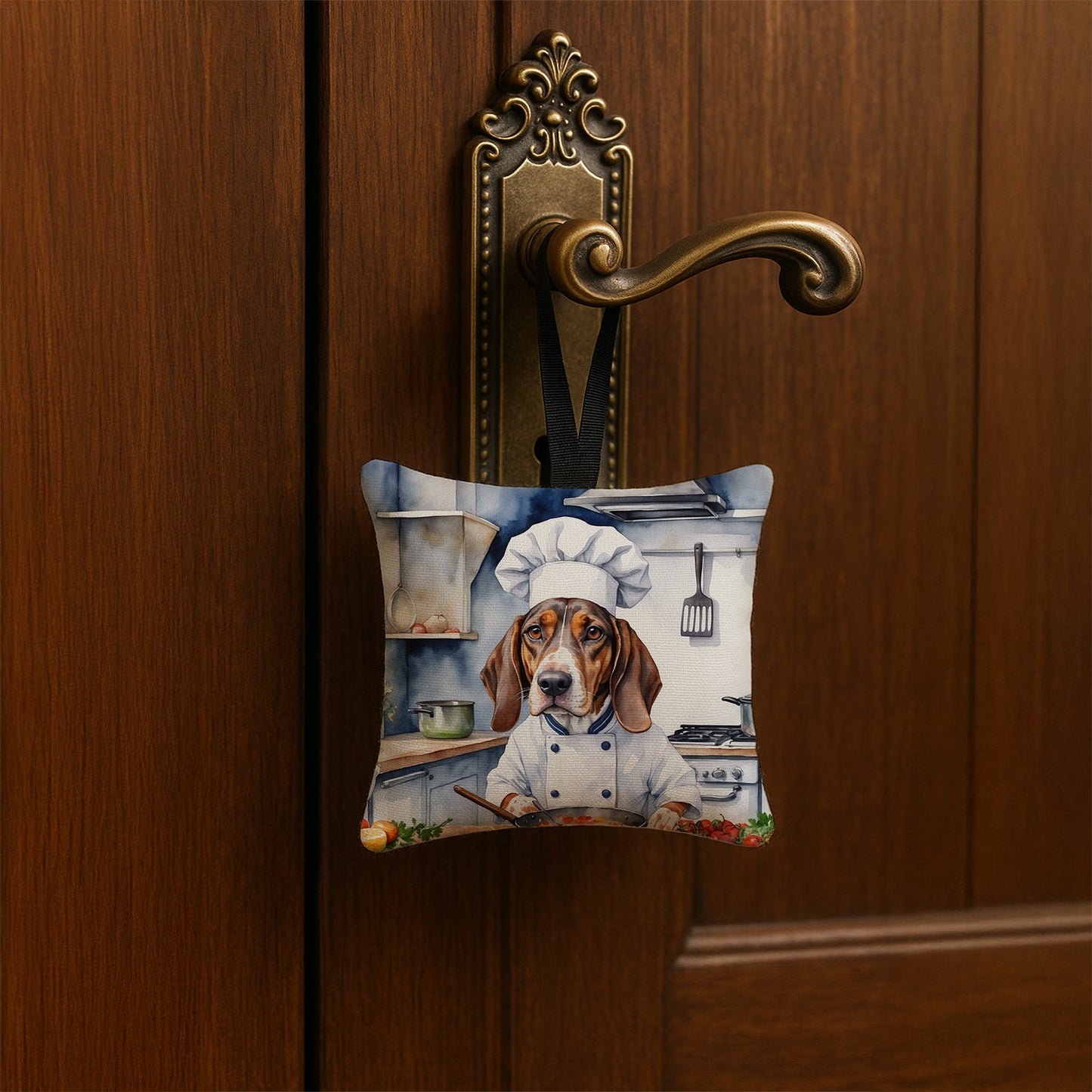 American English Coonhound The Chef Hanging Square Fabric Ornament 3.5 × 3.5
