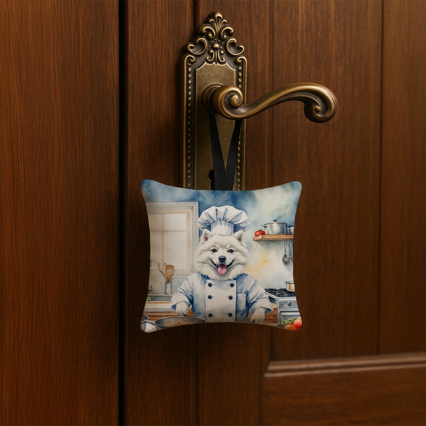 American Eskimo The Chef Hanging Square Fabric Ornament 3.5 × 3.5