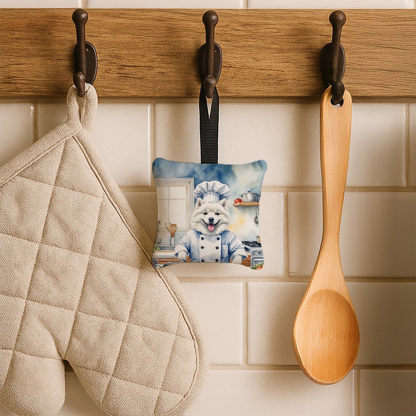 American Eskimo The Chef Hanging Square Fabric Ornament 3.5 × 3.5