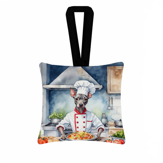 American Hairless Terrier The Chef Hanging Square Fabric Ornament 3.5 × 3.5