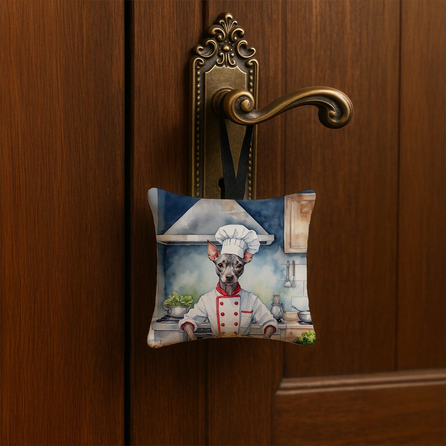 American Hairless Terrier The Chef Hanging Square Fabric Ornament 3.5 × 3.5