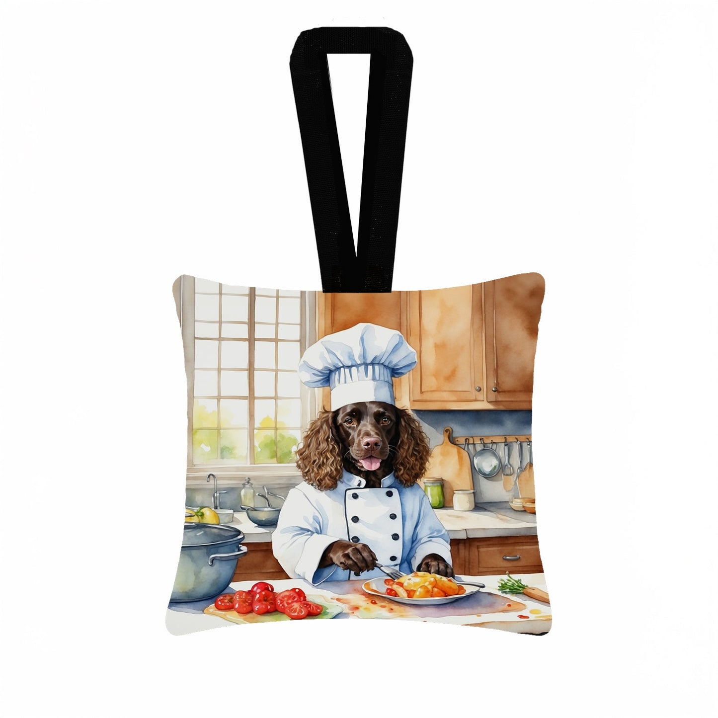 American Water Spaniel The Chef Hanging Square Fabric Ornament 3.5 × 3.5