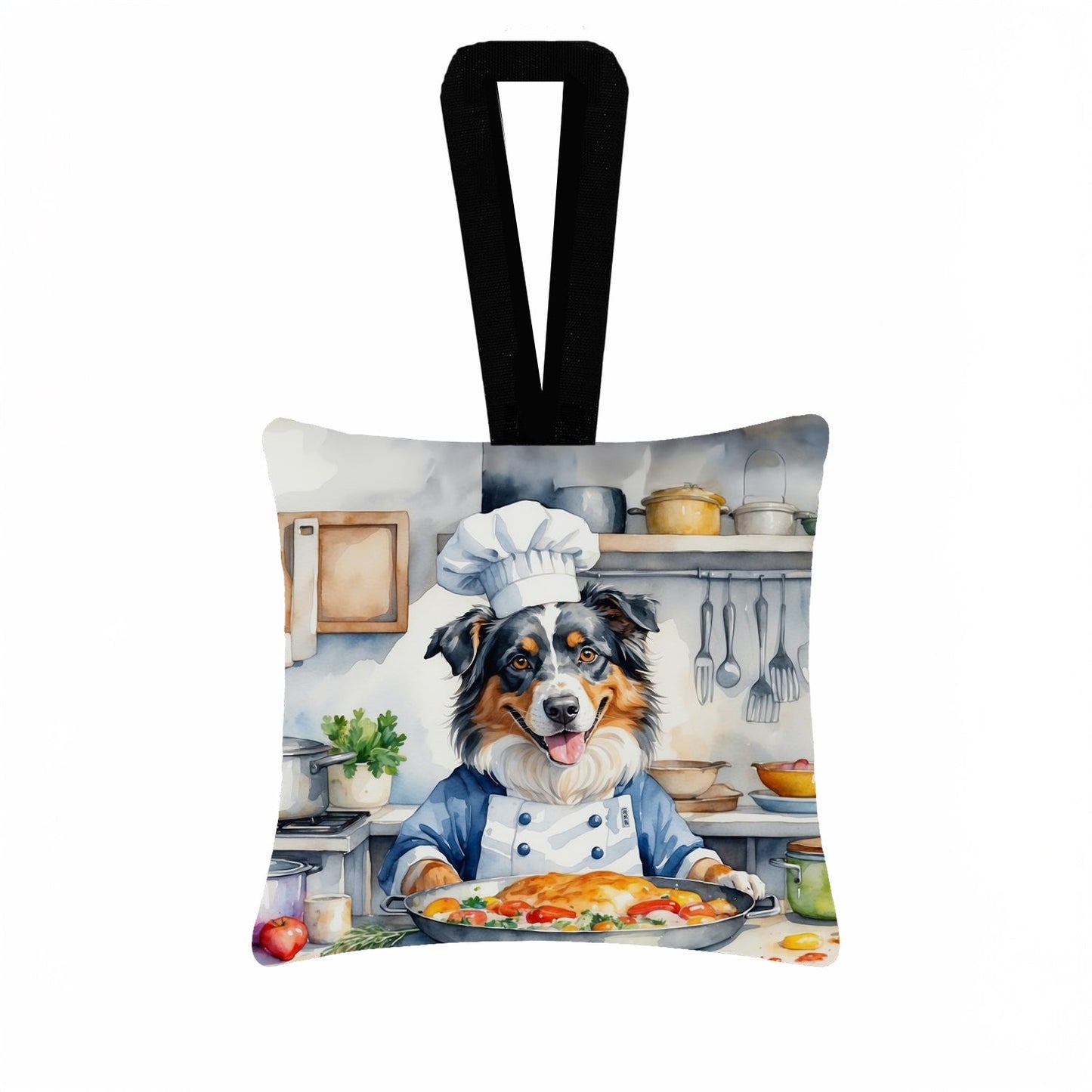 Australian Shepherd The Chef Hanging Square Fabric Ornament 3.5 × 3.5