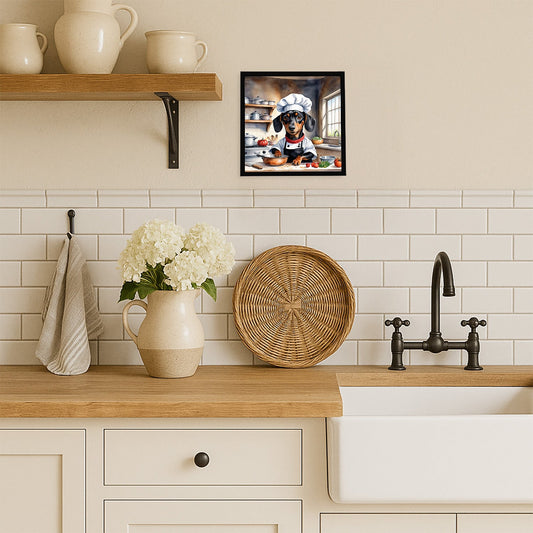 Dachshund The Chef Framed Metal Print