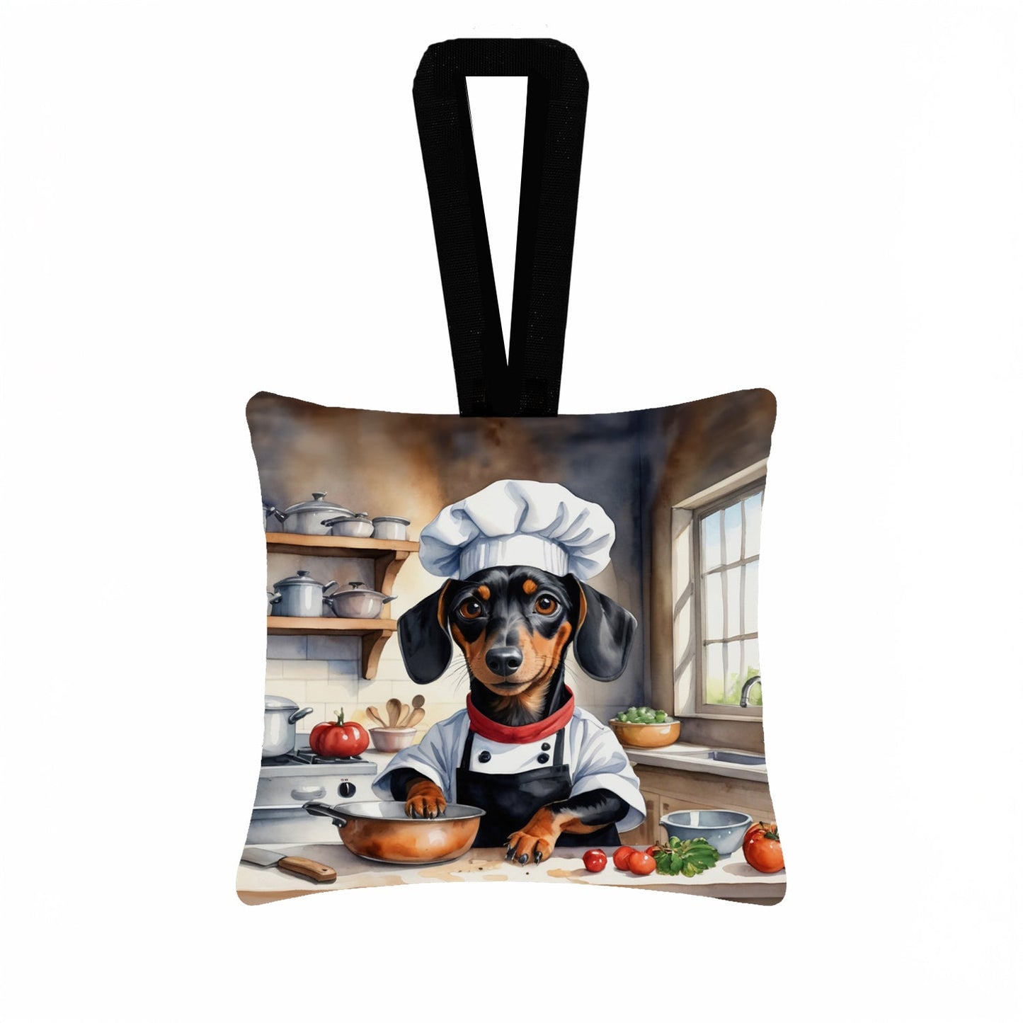 Dachshund The Chef Hanging Square Fabric Ornament 3.5 × 3.5