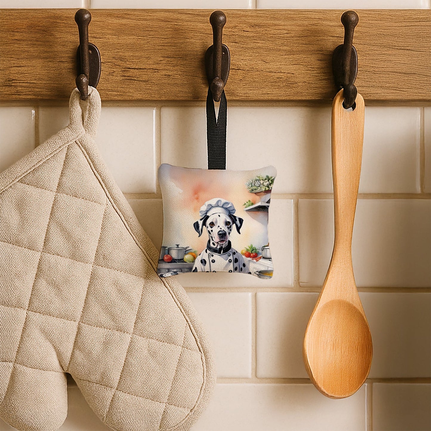 Dalmatian The Chef Hanging Square Fabric Ornament 3.5 × 3.5