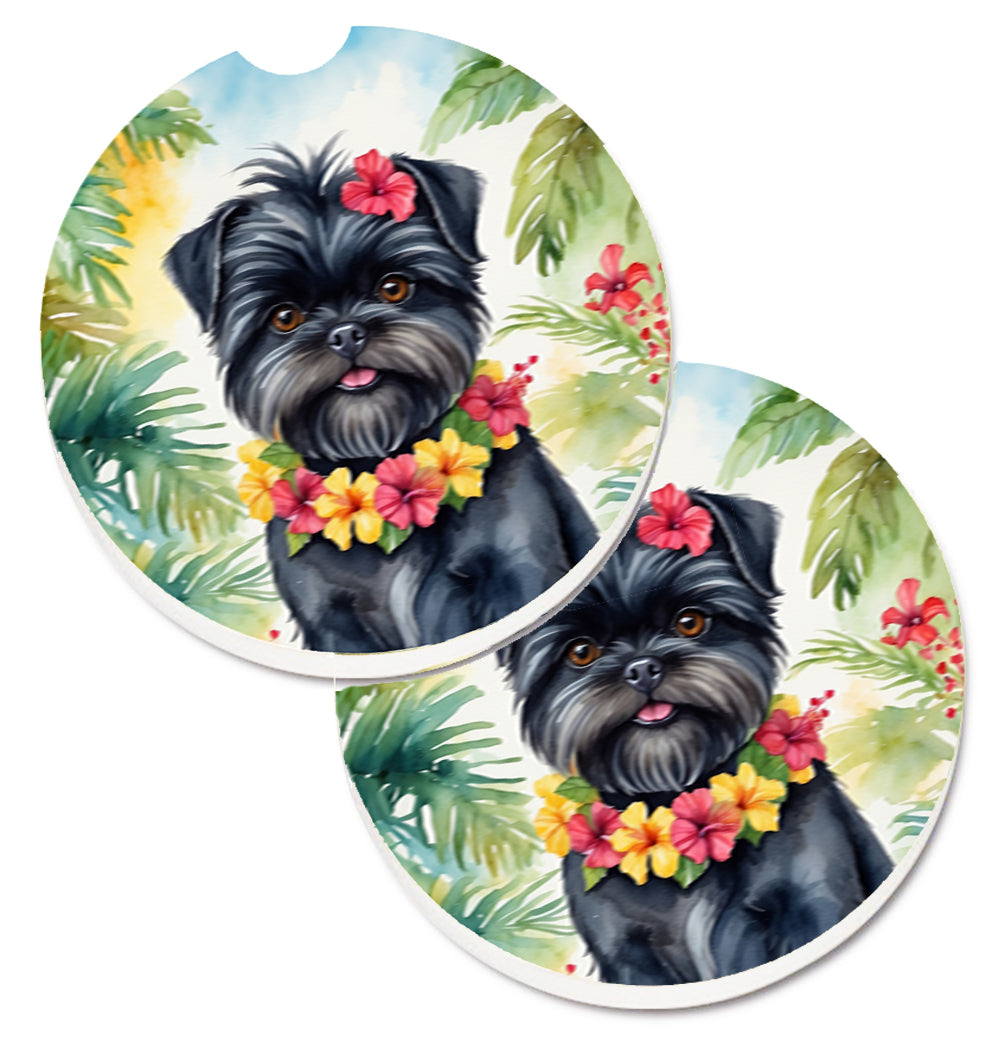 Affenpinscher Luau Car Coasters – Set of 2 - Absorbent Stone with Fun & Functional Artwork
